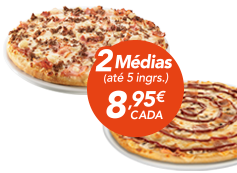 2 pizzas médias (até 5 ing)