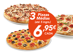 3 pizzas médias (até 5 ing)