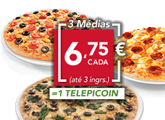 3 pizzas médias (até 3 ingr)